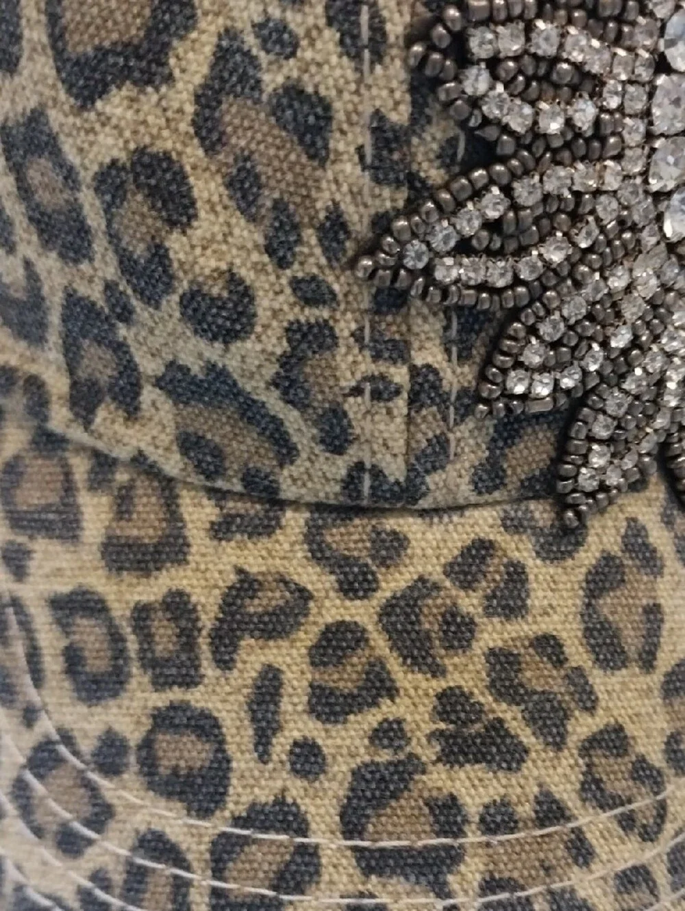 Leopard Print Large Rhinestone Floral Applique Ball Cap NWT!